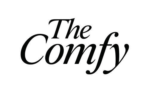 The Comfy written I a sleek italic font
